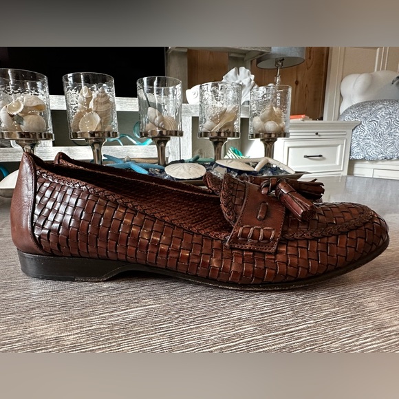 Cole Haan Brown Woven Leather Tassel Loafers - Picture 4 of 7